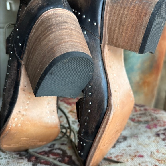 FREEBIRD distressed Studded Heeled Boots open toe leather shoes like new - Picture 4 of 12